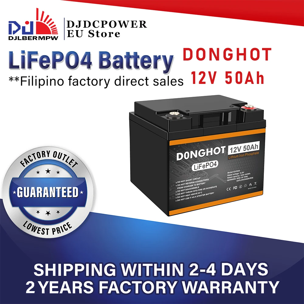 

DONGHOT 12V 50Ah Battery LiFePO4 Lithium Battery 4000-15000 Cycles Deep Cycle Batteries Lightweight and Powerful with Smart BMS
