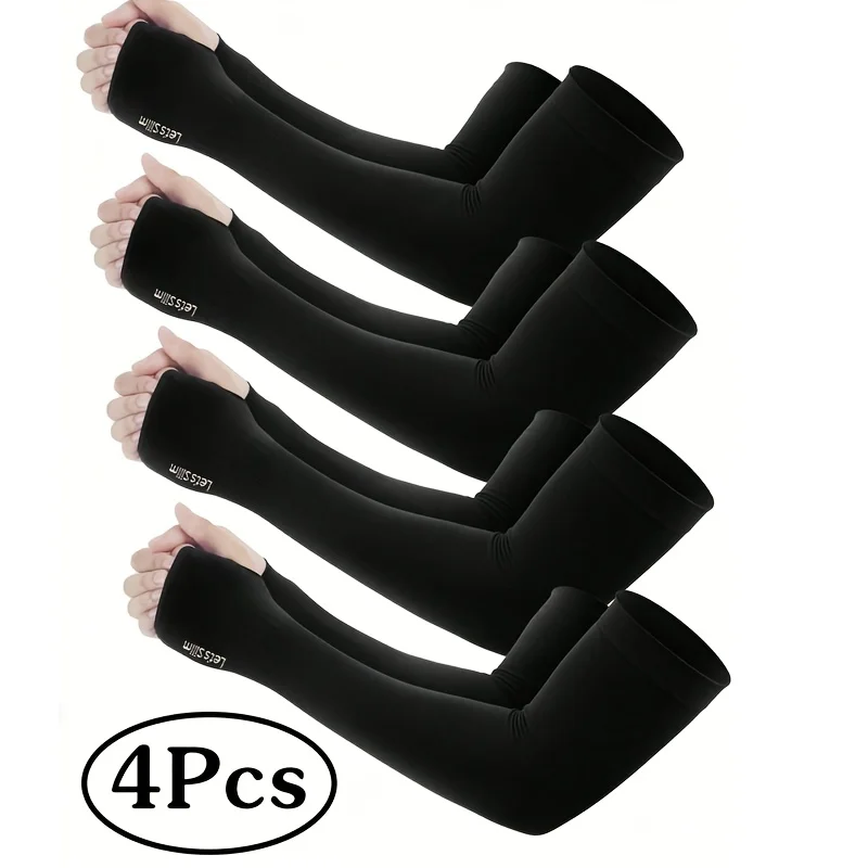 4-Piece Set of Black Women's Ice Sleeves for Cycling, Tight-Fitting Arm Guards for Daily Wear in Summer When Going Out.