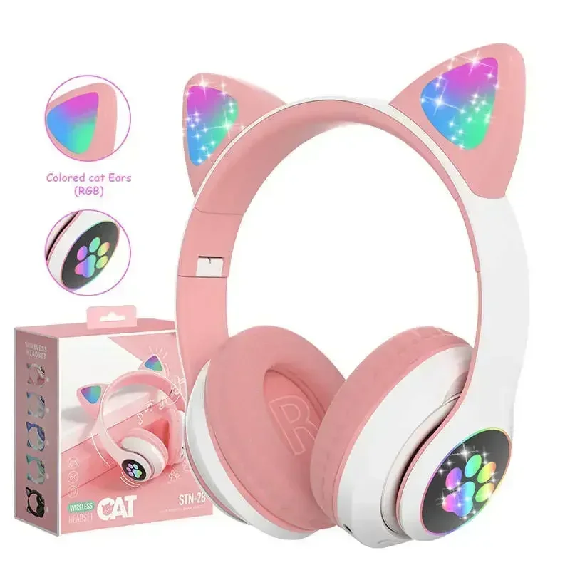 Cat ear wireless Over-Ear Headphones cut pets headset multiple color to chose easy to fold headphone