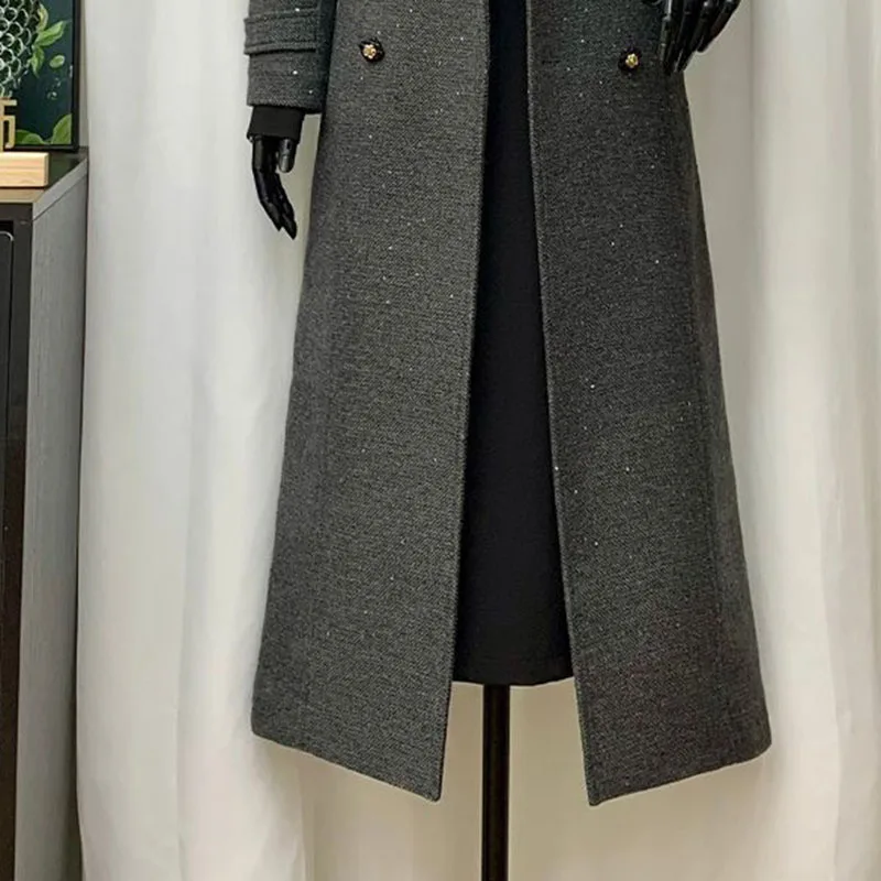 Fashionable Women's Woolen Coat 2025 Winter New Natural Collar Slim Shaping High-Quality Thickened Grey Women's Woolen Coat H676