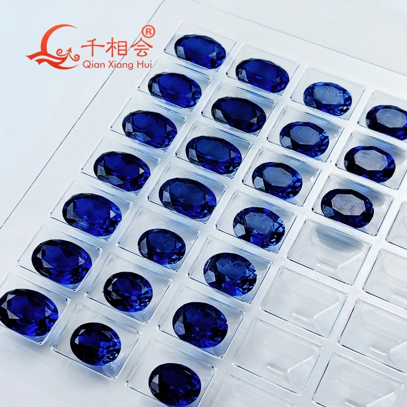 oval shape natural cut Royal blue color  artifical  lab created sapphire including minor cracks and inclusions loose gem stone