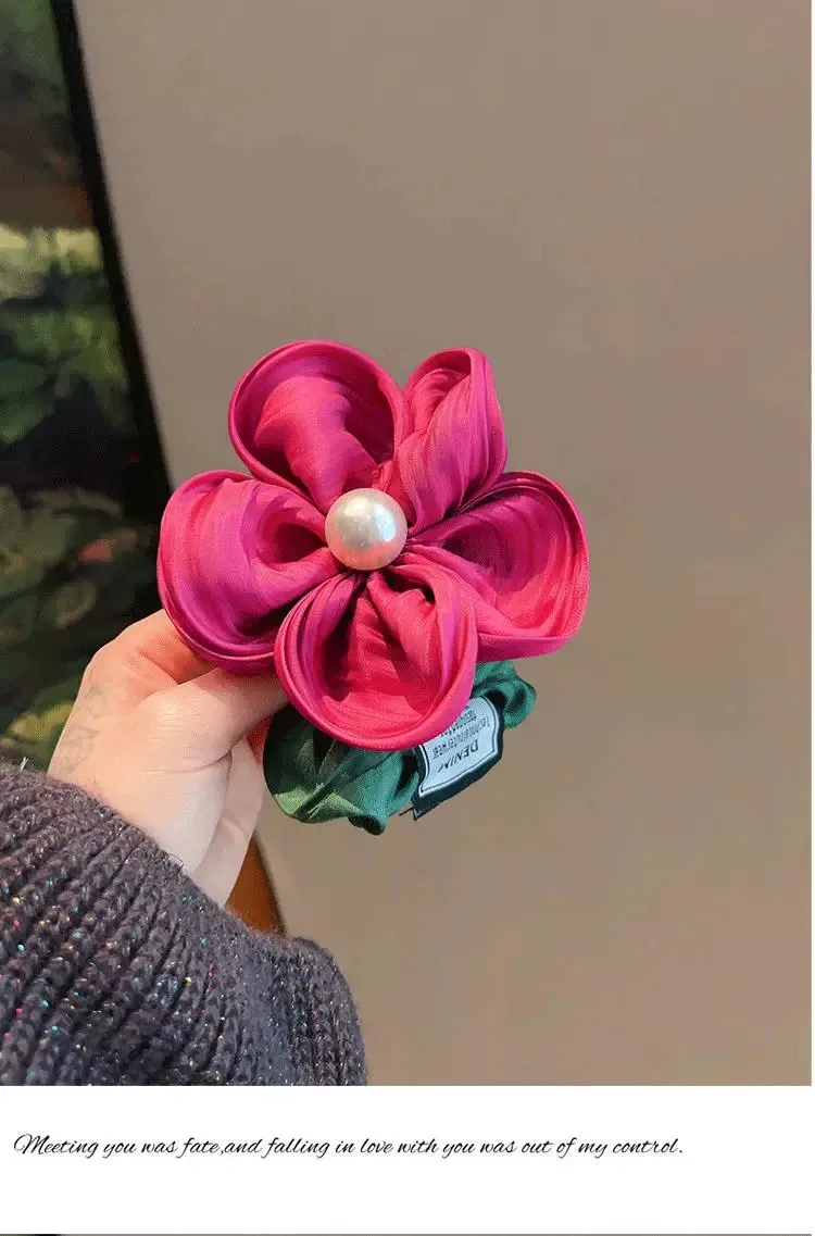 1pc Premium Perle Blume Haarband Krawatte Haar haltbares Stirnband vielseitiges Dickdarm band Krawatte Haar hochela tisches Gummiband – Detail 4