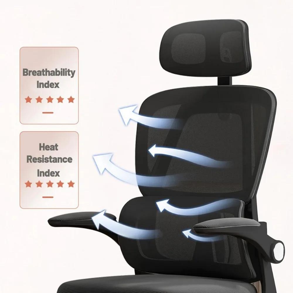 Ergonomic Comfort Home Desk Chair Adjustable High Back Mesh Chair Lumbar Support Computer Chair with Flip-Up Arms