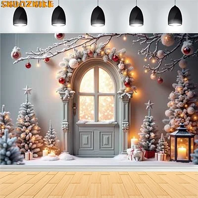 

Christmas Day Wreath Family New Year Party Photography Backdrops Prop Window Living Room Xmas Tree Gift Snow Background VN-14