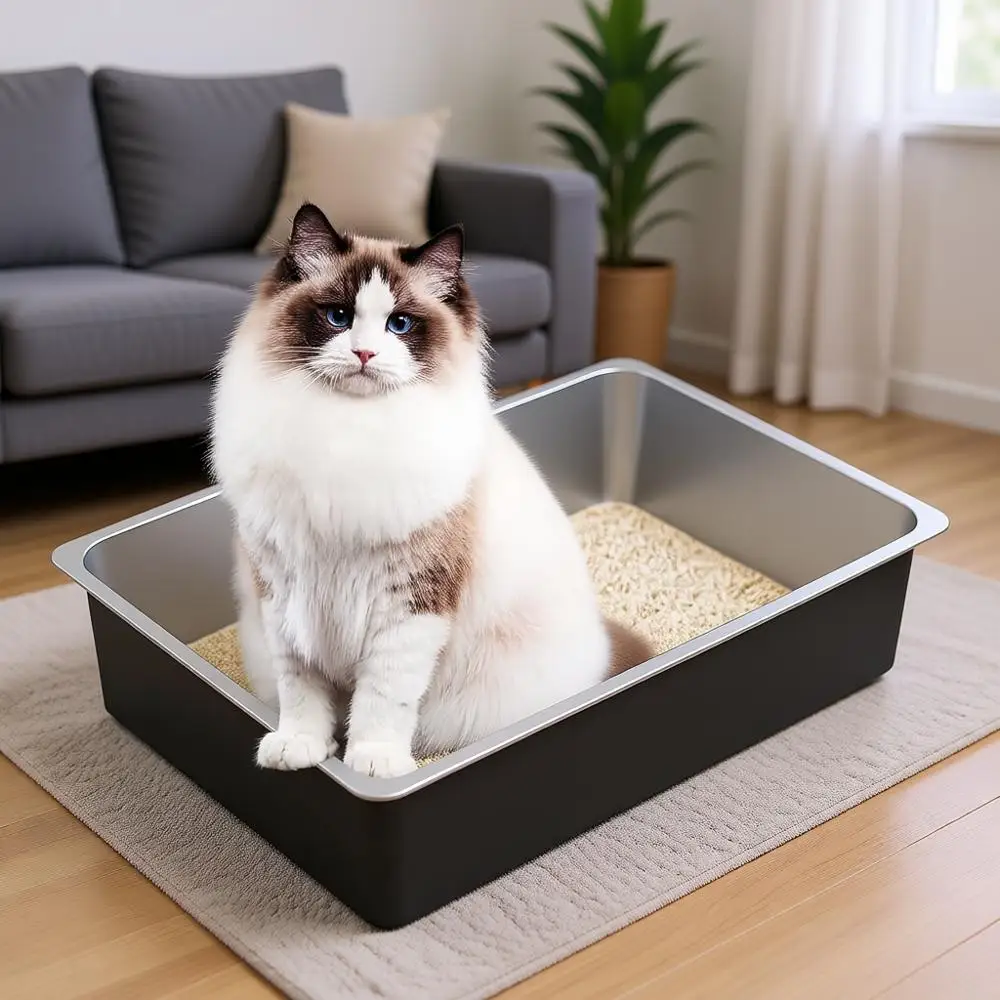

Large Metal Cat Litter Box Pan High Sided, Easy to Clean Non Stick Litterbox Tray Toilet Pet Supplies for Indoor Cats