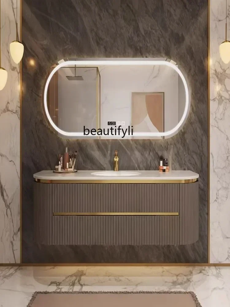 

ls 42Intelligent Nordic Semicircle Arc Bathroom Cabinet Stone Plate Ceramic SeamleBasin Washbasin Washstand