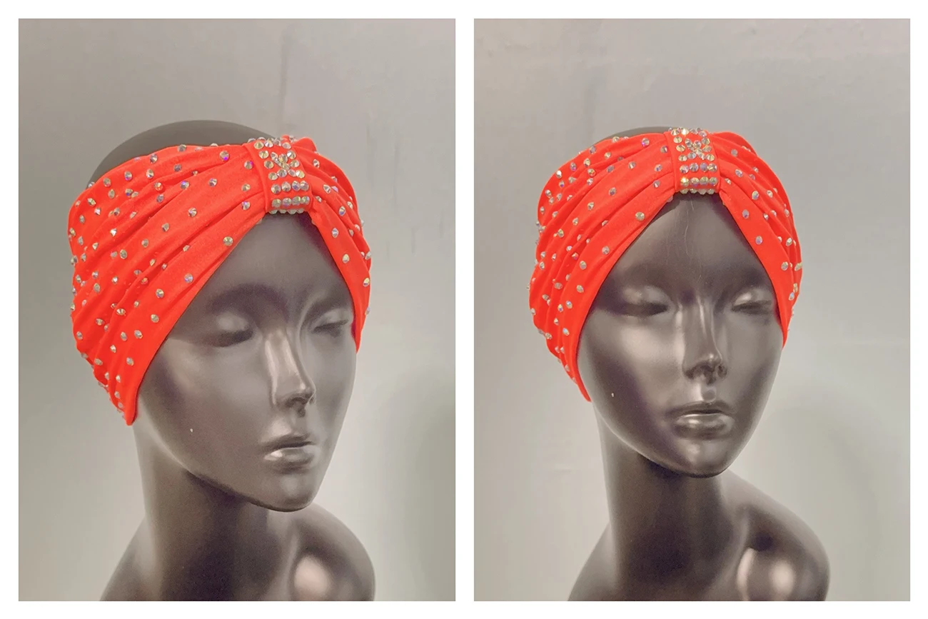 Tiara de dança latina com pregas de borda larga, alças acessórias de diamante, faixa de cabeça profissional multicolorida em dois tons