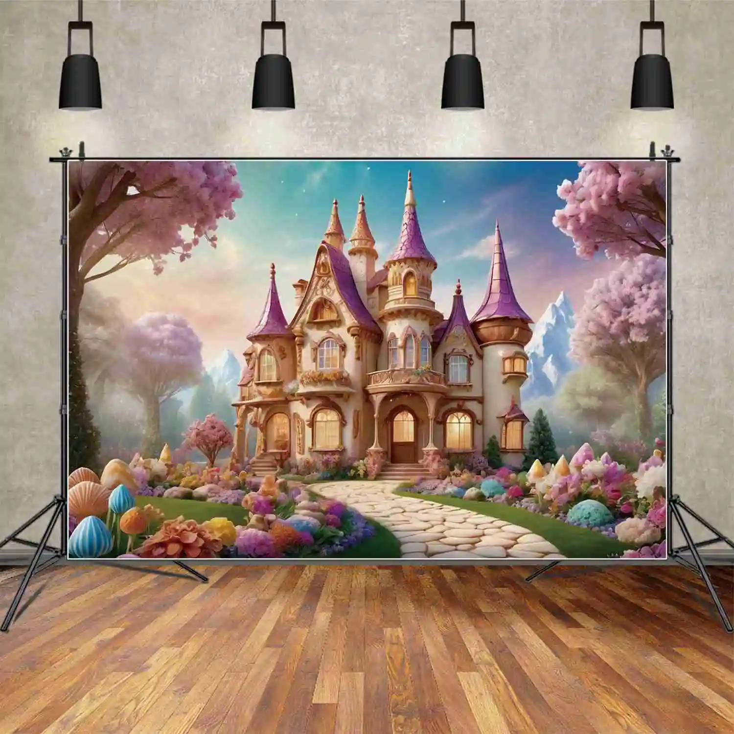 MOON.QG Purple Castle Princess Birthday Backdrop Girls Fairy Forest Spring Garden Background Party Decoration Photocall Supplies