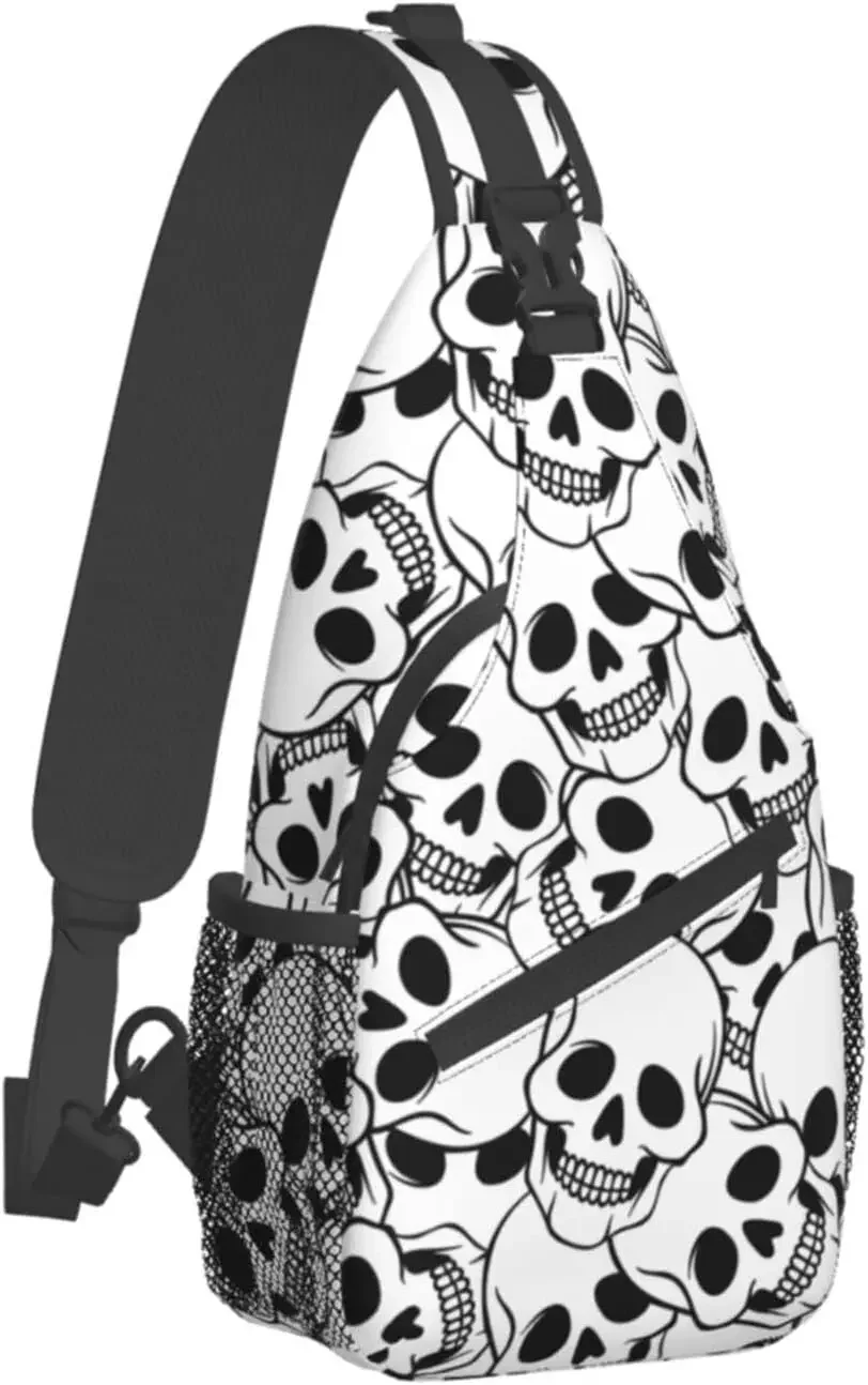 Skulls Purse Sling Backpack Crossbody Sling Bag Travel Hiking Daypacks Pattern Rope Chest Shoulder Daypack for Men Women