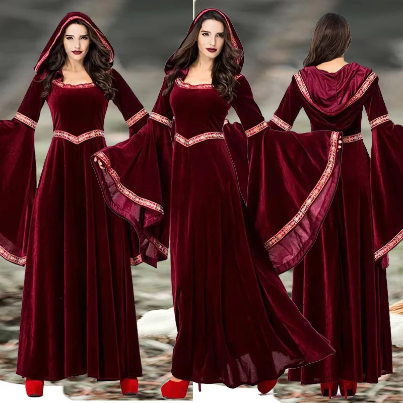 ヨーロッパの女王 ヨーロッパの女王 レトロ スタジアム ローブ ヴァンパイア ロールプレイング ハロウィン 魔女 コスチューム カーニバル