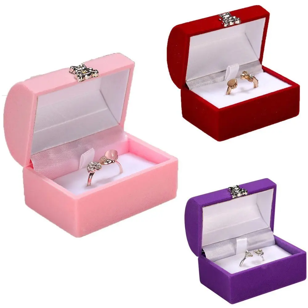 

Бархатная шкатулка для драгоценностей для свадебной вечеринки, ручная коробка для колец с милым медведем, чехол для хранения ювелирных изделий