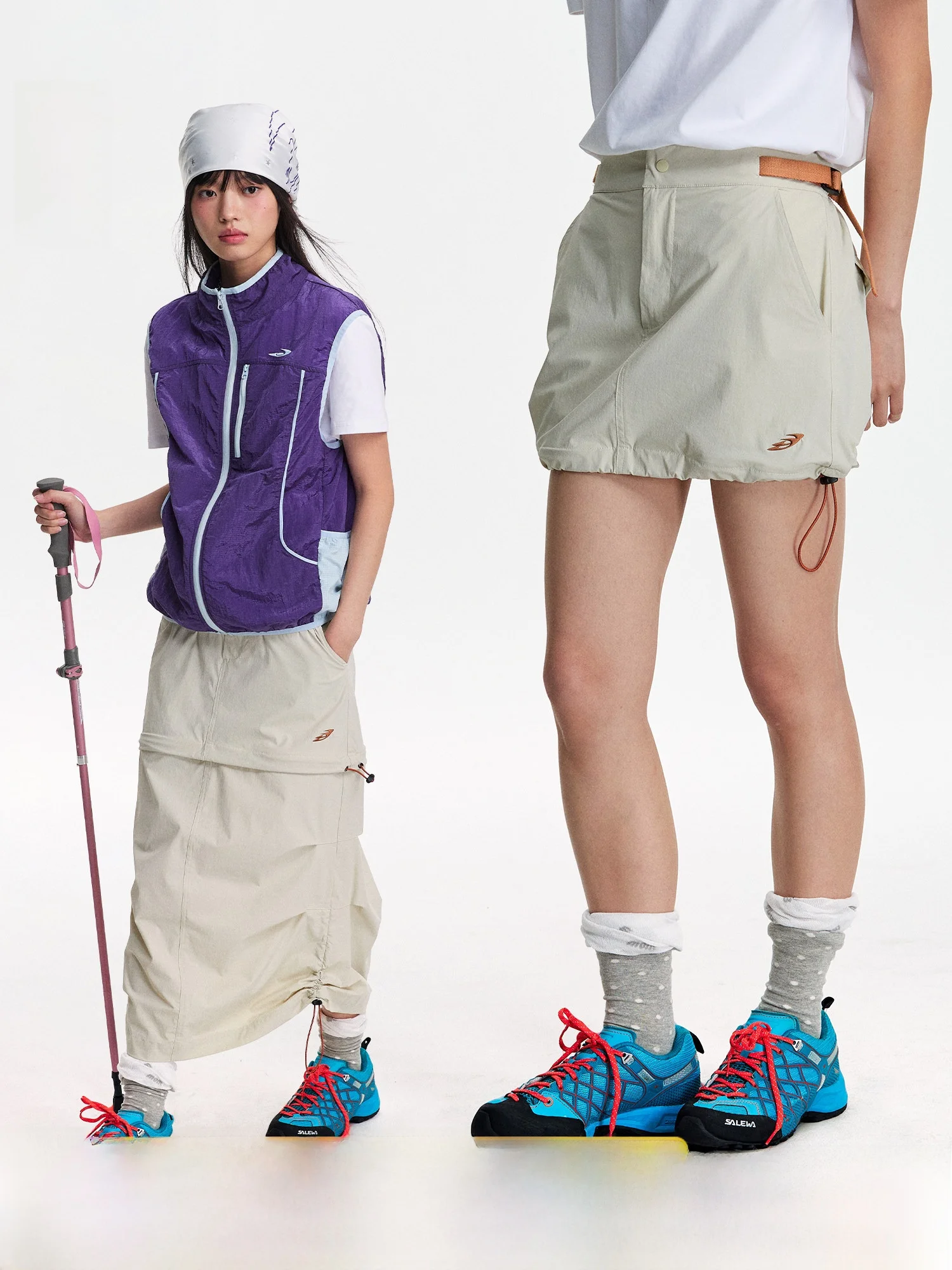 

NewJNXS Outdoor Waterproof Detachable Embroidered Drawstring Skirt Women's Casual Style A-Line Skirt for Young Ladies