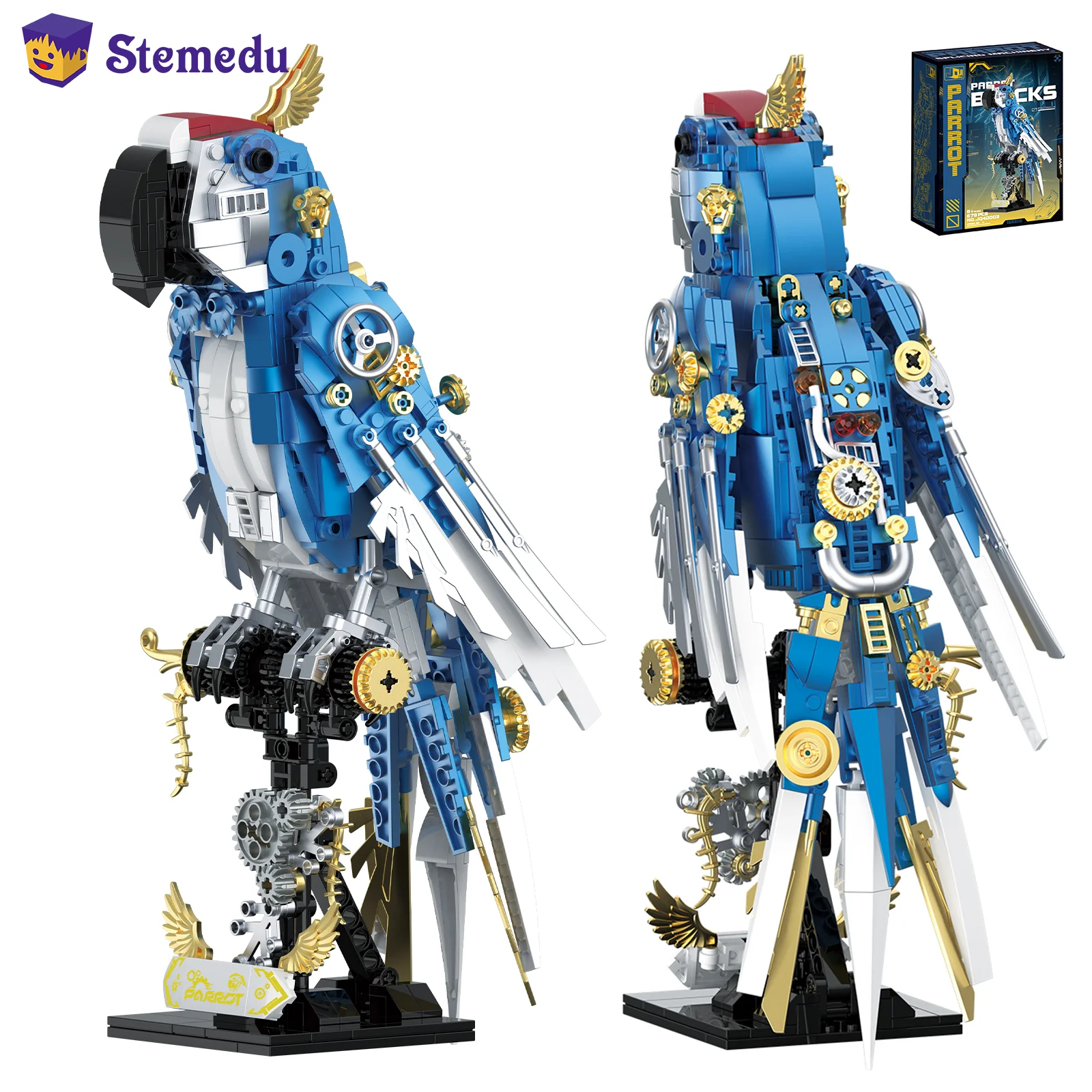 

679PCS Mechanical Parrot Building Blocks Animals Bird Seires Model with Base Bricks Assembling Educational Toy Kid Birthday Gift