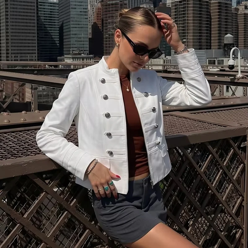 MUJER Button Women's Tailoring Blazers High Collar Fitted Coat Woman Long Sleeve Office Blazer Woman Holiday New Women's Jackets