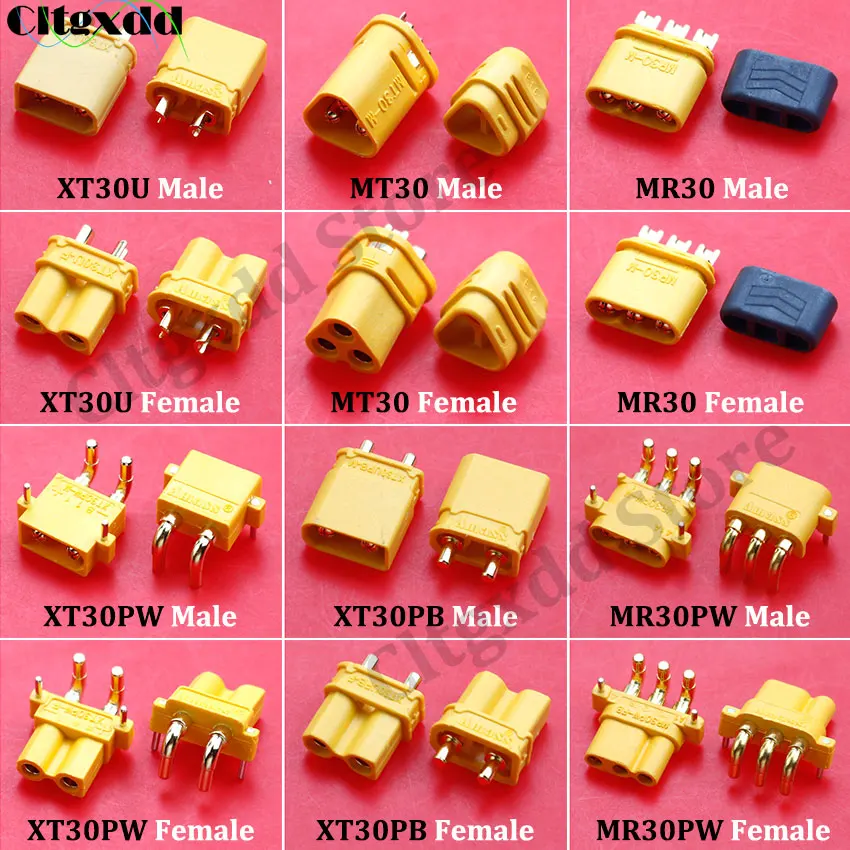 1Piece XT30U MT30 MR30 MR/XT30PW/PB XT90H XT90I T Plug Lithium Battery Socket Connector Male Female Gold Plated Banana Plug