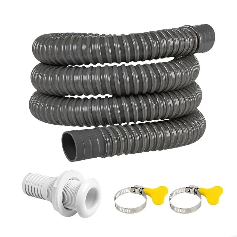 Marine Drainage Hose 2 M Corrugated PVC Bilge Pump Hose, 1-1/8 Inch Fitting with 2 Hose Clamps for Maintenance