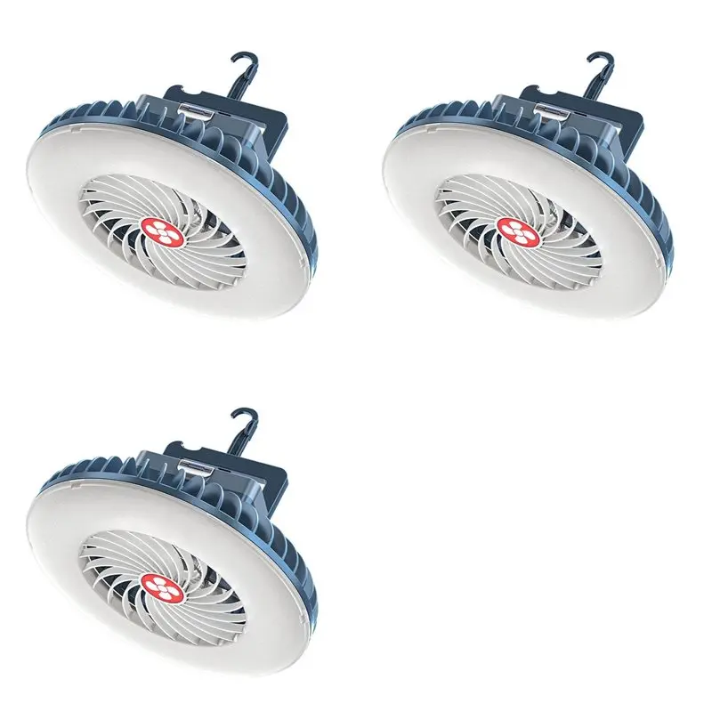 

ABBK-3X Портативный вентилятор для кемпинга со светодиодной подсветкой USB, перезаряжаемый вентилятор с батарейным питанием для аварийной помощи в автомобиле-палатки