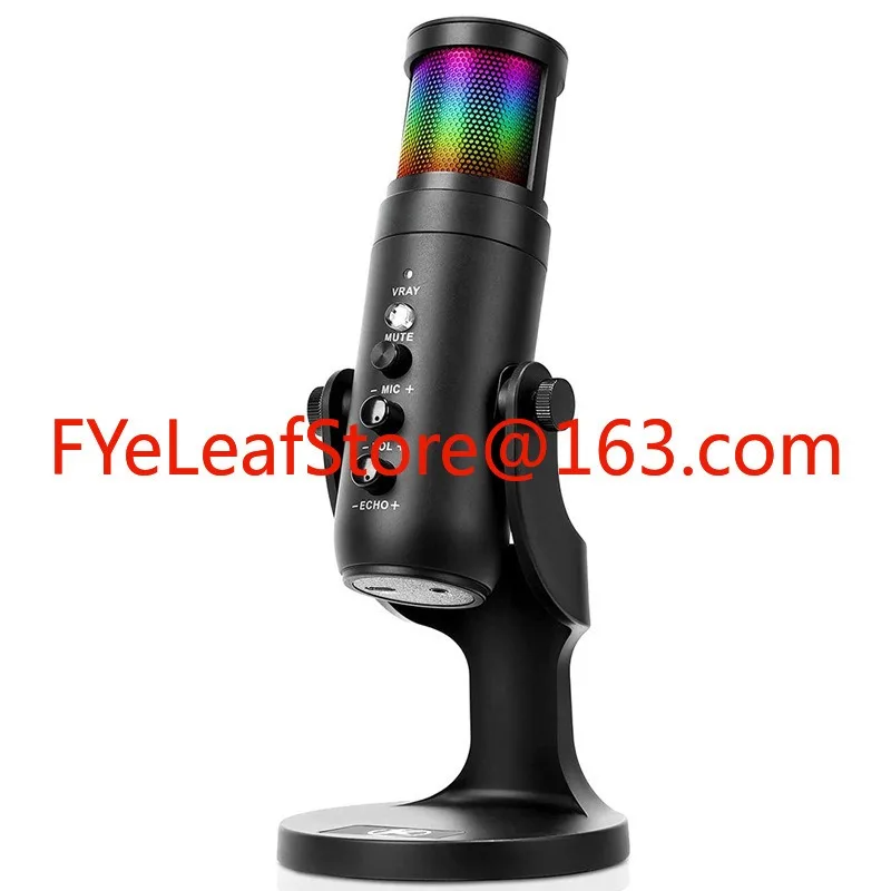 

High Quantity RGB Gaming Desktop Streaming Condenser One Key to Mute Multifunction Button ABS USB LED Microphone RGB