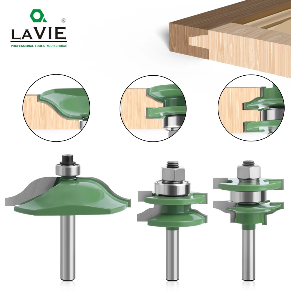 

LAVIE 8mm Shank 3pcs Big Cabinet Rail & Stile Tenon Router Bit Set Door Cabinet Panel Raiser Ogee Wood Milling Cutter MC02040