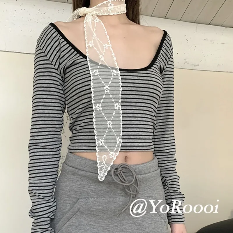 Wiosenno-jesienny cienki koreański retro szal z koronką, długi jedwabny szalik, elegancki, literacki i uniwersalny, w stylu Ins, na ulicę, dla kobiet, typu streamer.