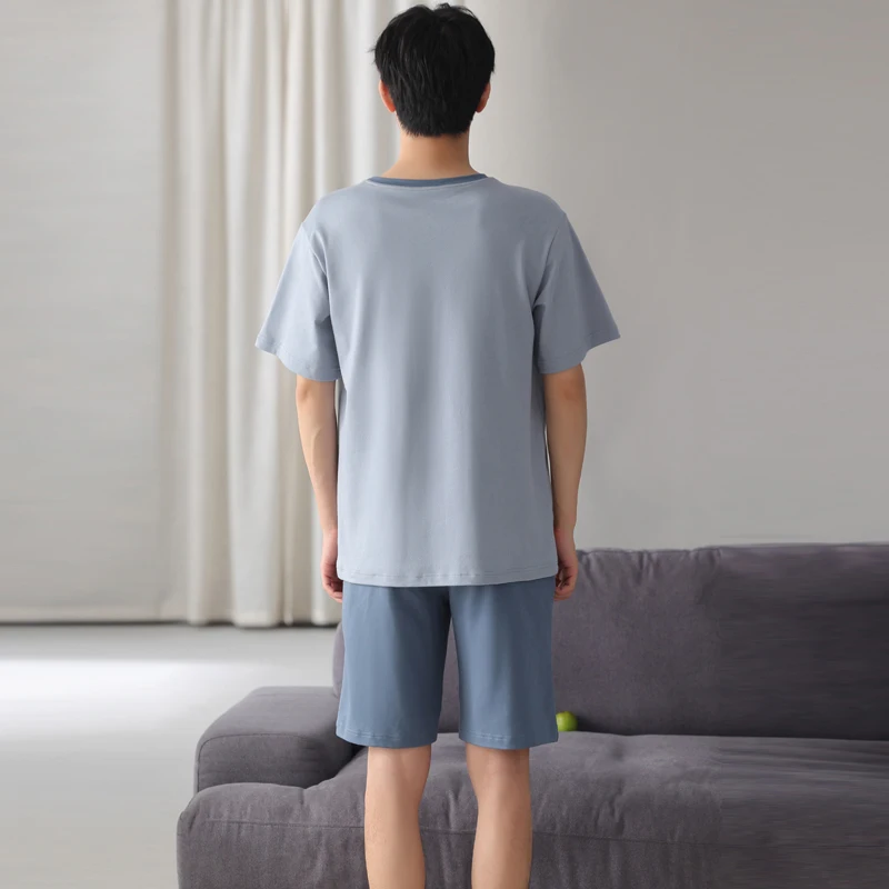 MiiOW 2 قطعة القطن الرجال منامة مجموعة الصيف تنفس قمصان قصيرة الأكمام Homewear حجم كبير L-3XL رجل ملابس خاصة الرجال منامة عادية