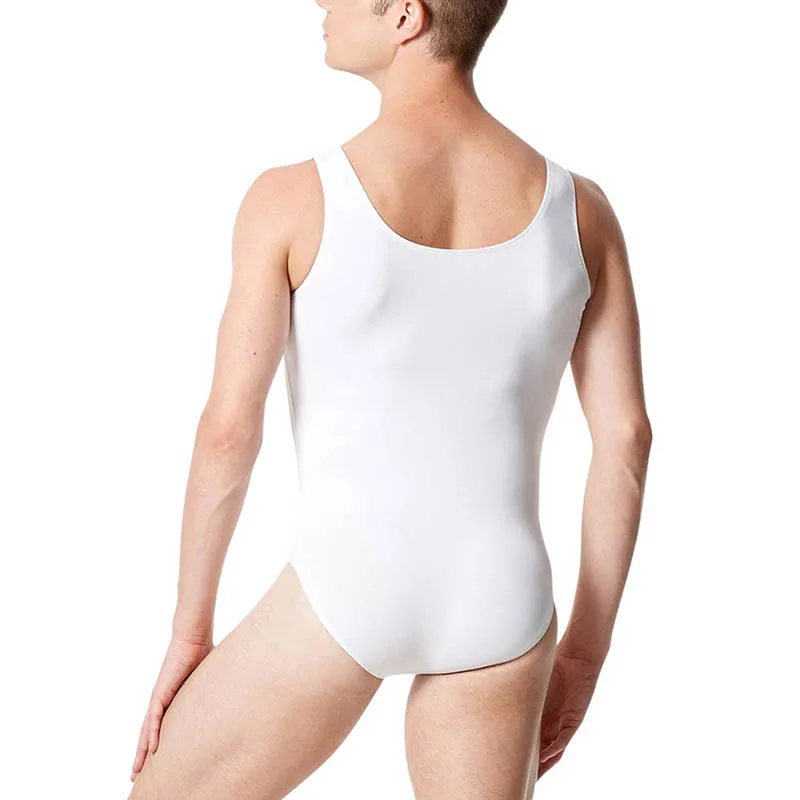 Speerise Men Nylon Plus Size Tank Leotard One Piece Tummy Control Sleeveless Leotard Spandex Dance Gymnastics Bodysuit White