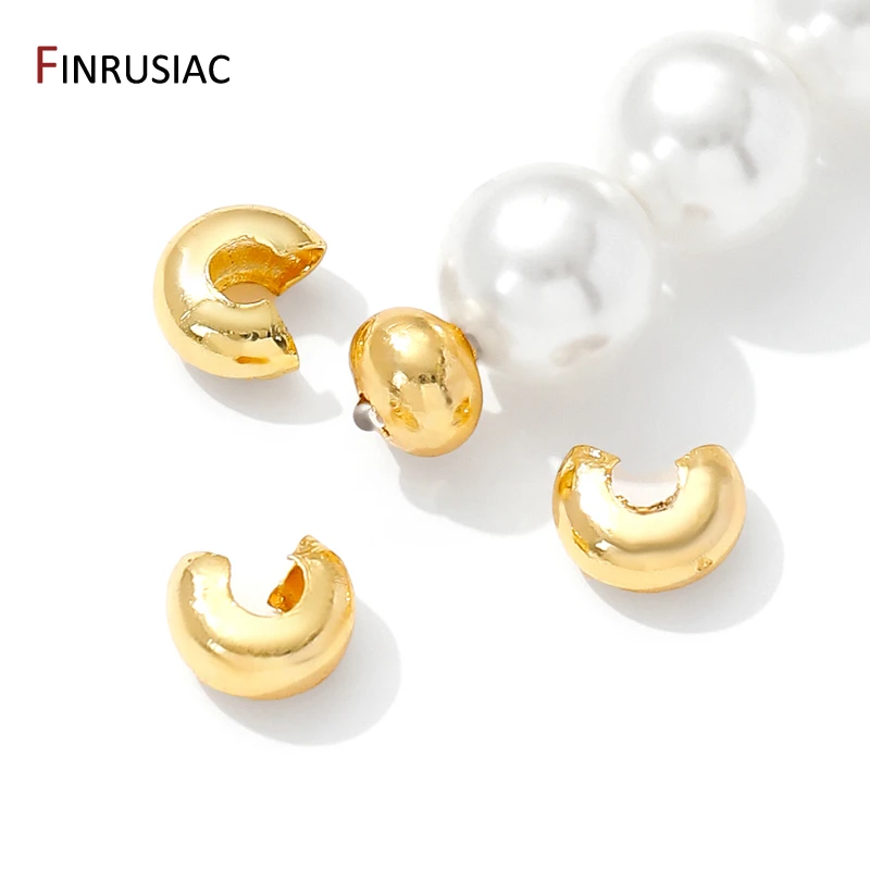 14/18K Gold Plated Round Open Covers Crimp End Beads,3/4/5mm Stopper Spacer Beads For DIY Jewelry Making Findings Supplies