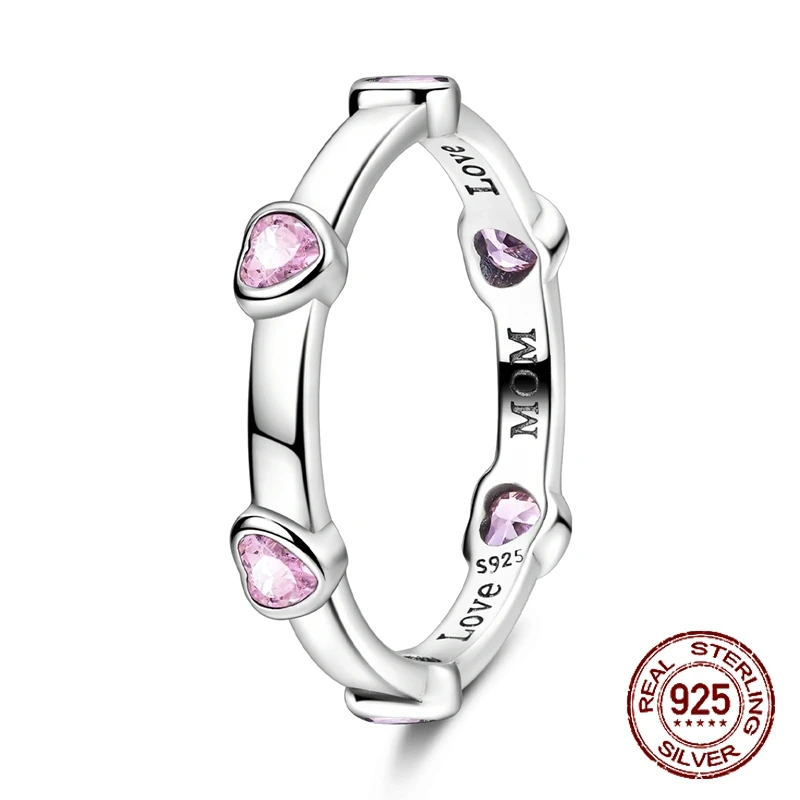 

Original 925 Sterling Silver Pink Love Inlaid Zircon Rings for Women Girls Jewelry Birthday Anniversary Gifts