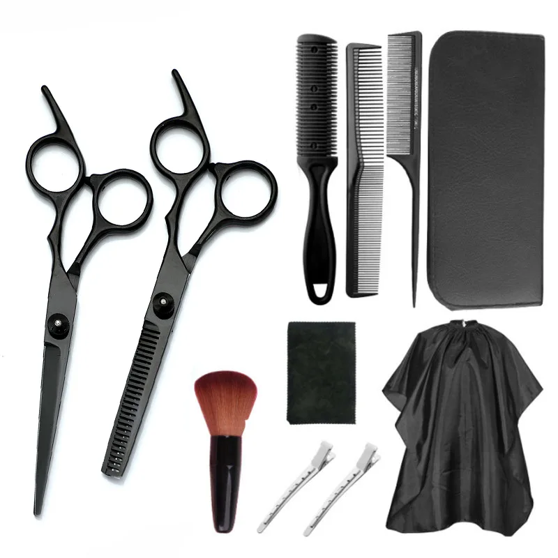 11-Piece Set Of Stainless Steel Hairdressing Scissors Black Gold Hair Clippers Bangs Clippers For Hairdressing Tool