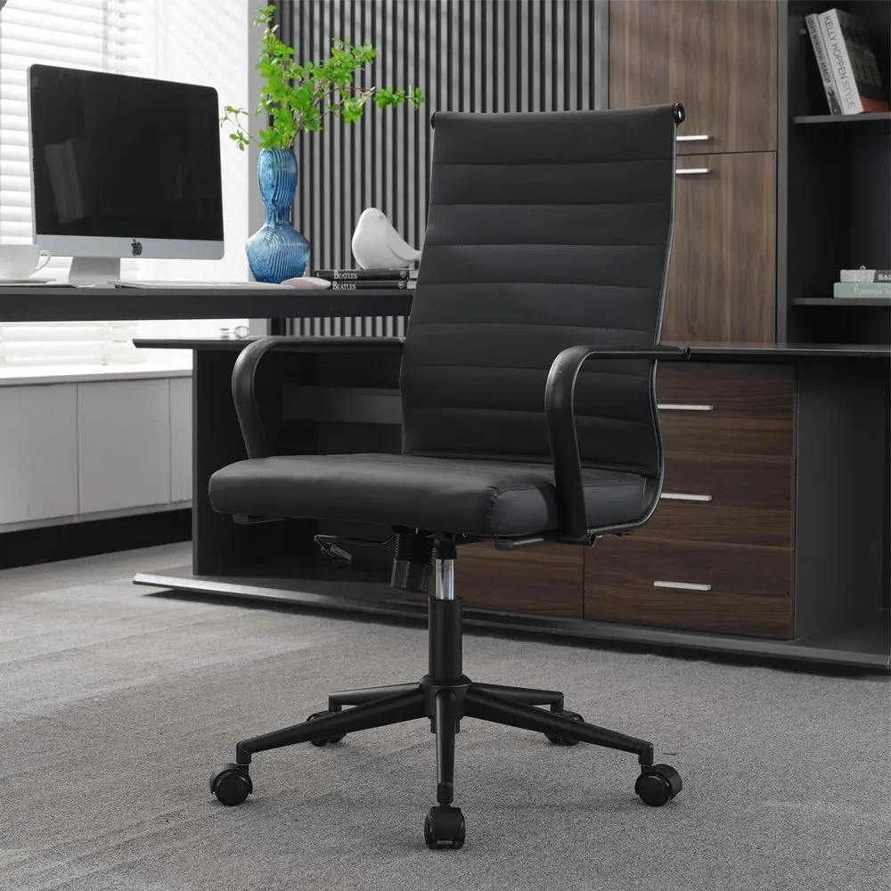 Black Conerence Room Table Chairs, Ergonomic Oice Desk Chair with Wheels, PU Leather ern Chairs, High Back Executive Swivel Roll