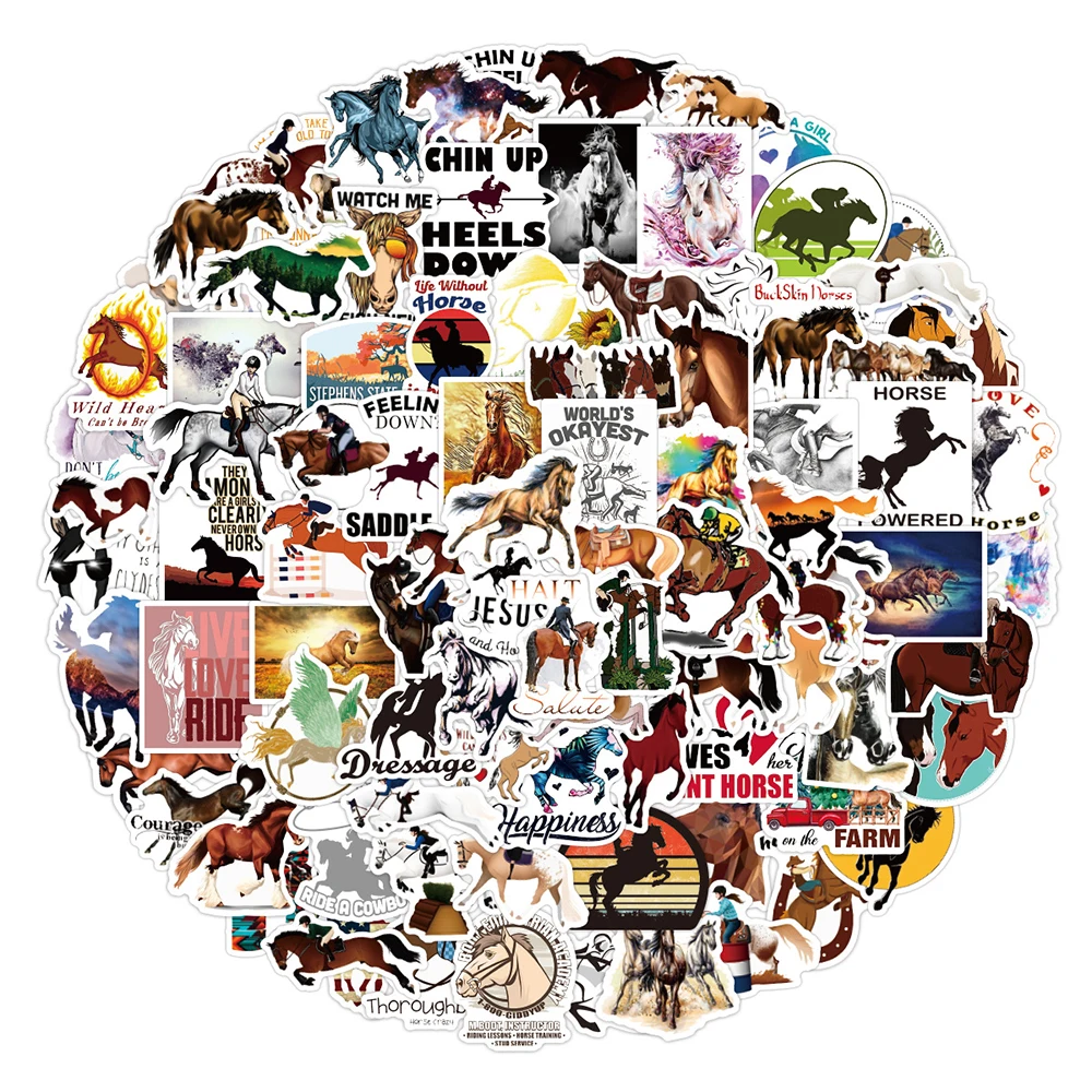 10/30/50/100pcs Cartoon Animals Horse Equestrian Stickers Cool Horseman Cartoon Decals Phone Notebook Suitcase Graffiti Sticker