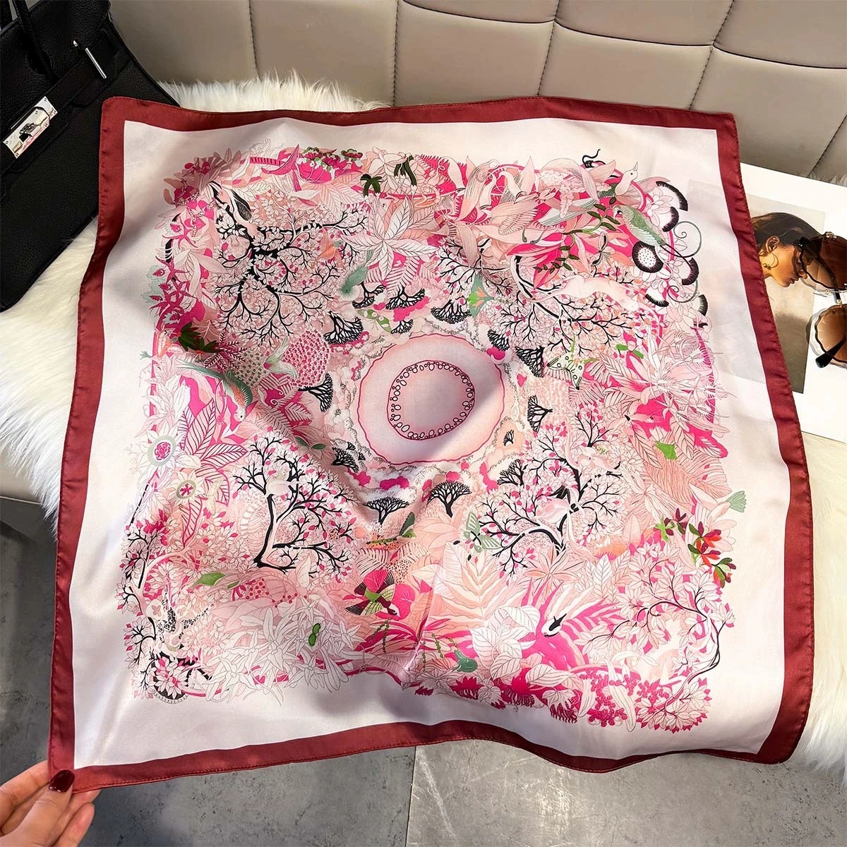 

2026 Spring Printed Imitation Silk Square Scarf Luxury Neck Scarf for Women Elegant Decorative Neckerchief 2pc/lot