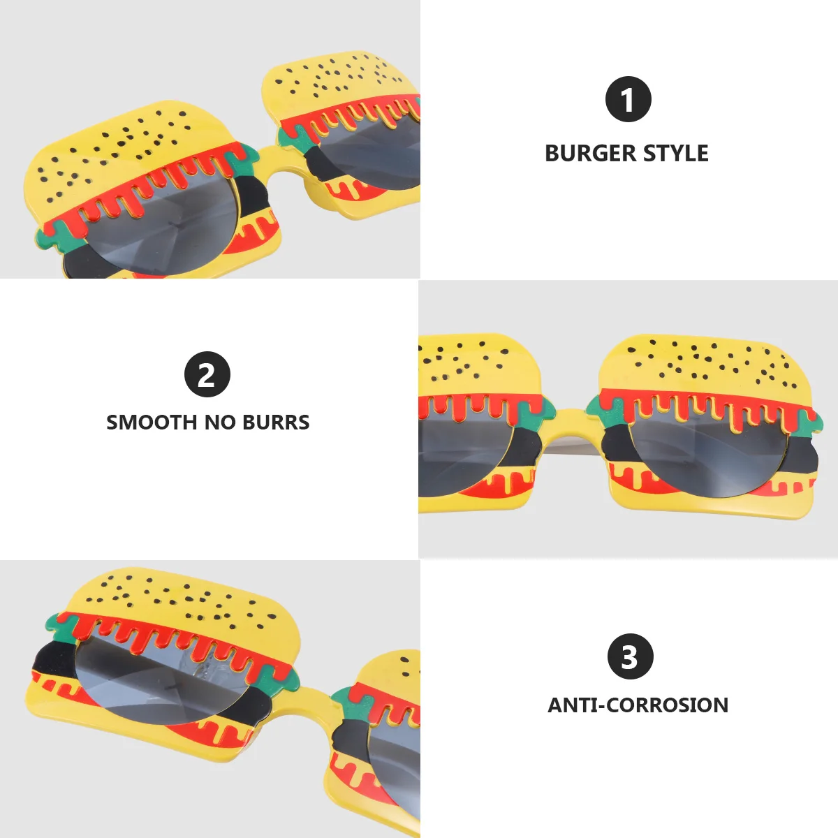 

2 pcs Hamburger Sunglasses Funny Photo Props ABS Material Exquisite Workmanship Suitable Birthday Party Men Women Distinctive
