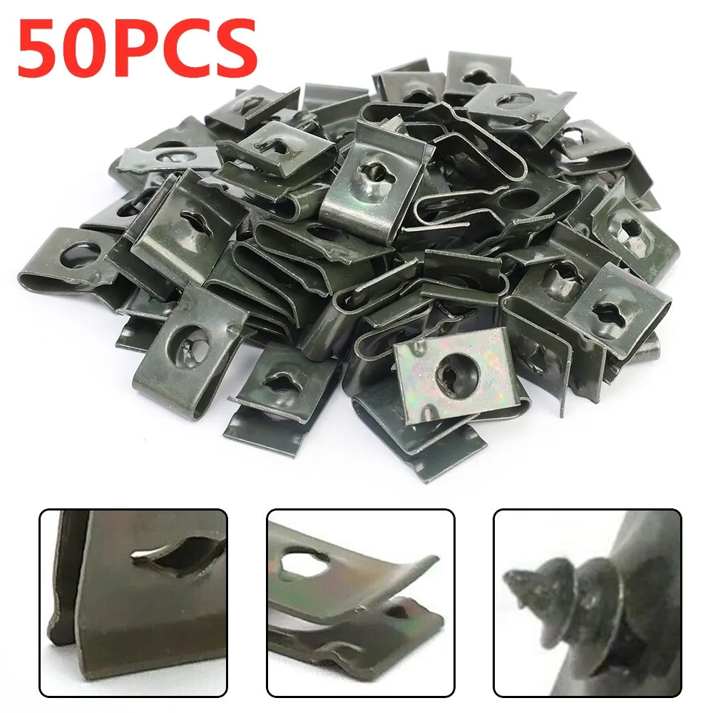 50/40/30/20/10/5pcs Car Motorcycle Scooter Moped Cover Metal Retainer U-Type Clips ArmyGreen Self-tapping Bumper Fastener Clip