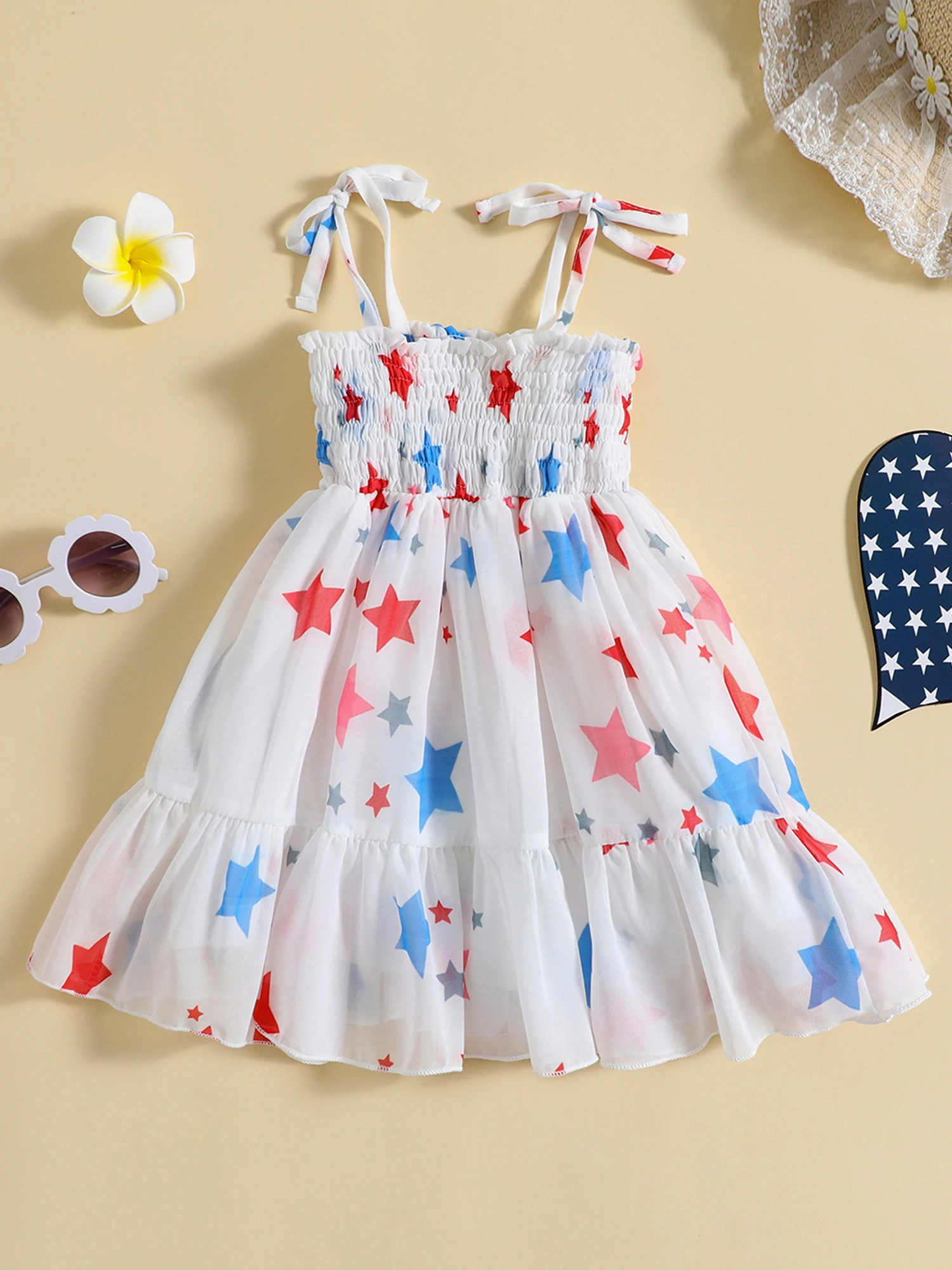 

Baby Kids Girl’s Slip Dress Sleeveless Stars Print Pleated Summer Casual A-line Dress