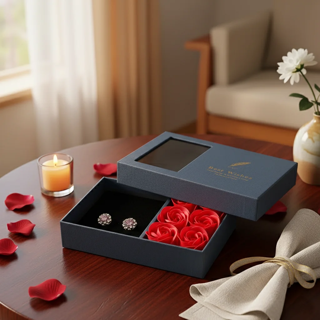 

Jewelry Gift Box With 6 Rose-Flowers Design For Valentines Day Romantic Occasions