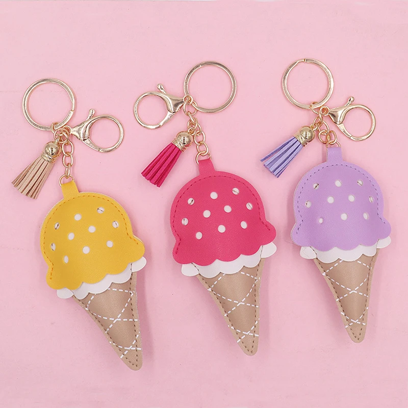 PU Tricolor Ice Cream Keychain Backpack Pendant Handbeaded Earphone Pendant With Girly Heart Phone Chain Bag Pendant Keychain