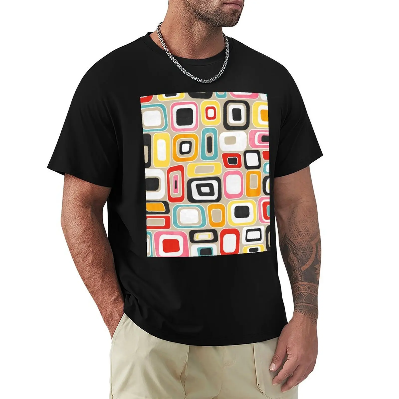 Colorful Watercolor Squares and Rectangles - Mid Century Modern Geometric T-Shirt Modern Print Casual T-Shirt