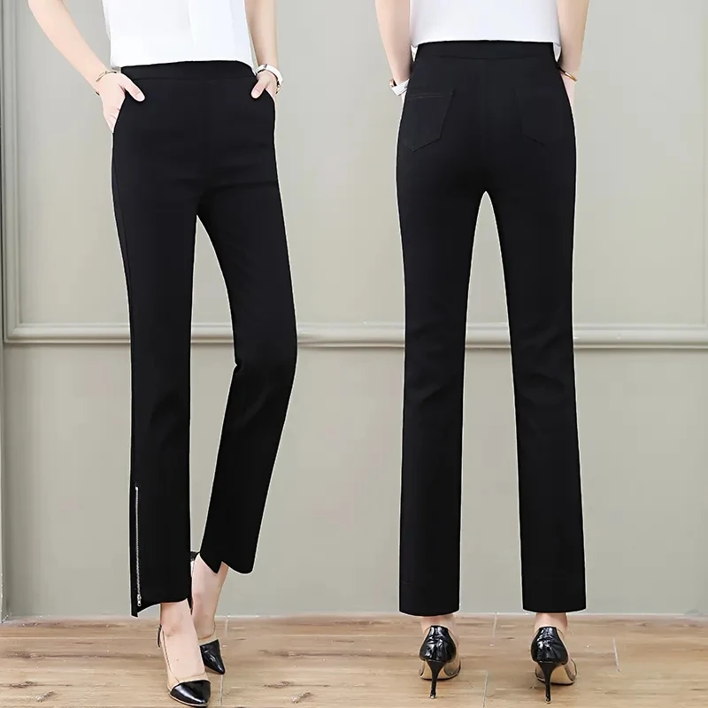 

Black Casual Cropped Pants Woman Loose High Waist Elegant Pants Korean Fashion Harajuku Women Trousers Zipper Slim Wild Solid