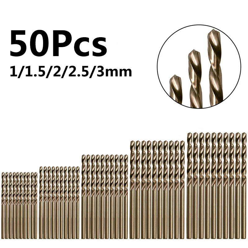 Hss-co Cobalto Torção Broca para Aços Inoxidáveis Metalurgia 50 Peças 1.5 2.5 mm M35