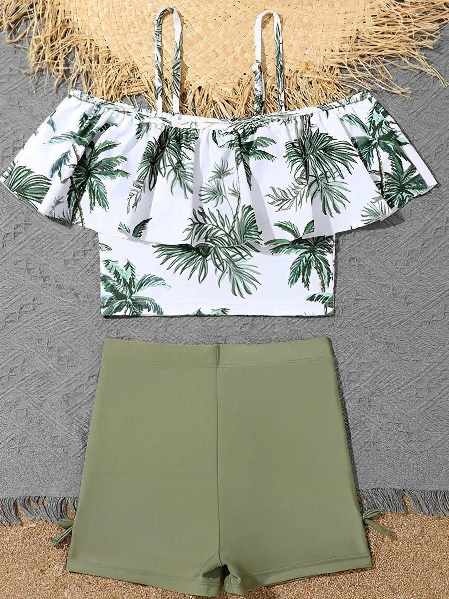 2026 Girls Swimsuit Print Two Piece High Waist Kids Swimwear Female Children\'s Bathers Bathing Swimming Swim Suit Beachwear
