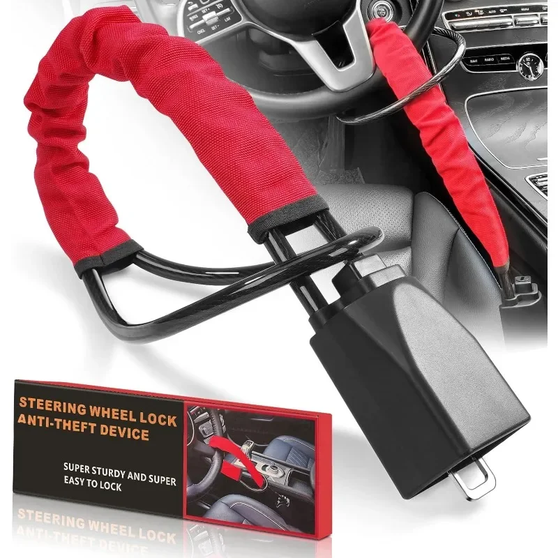 

Замок на руль и ремень безопасности, универсальный Противоугонный замок с ключами для автомобильной безопасности, подходит для большинства транспортных средств, внедорожников, фургонов, гольф-карет