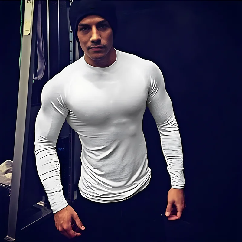 

Plain Tight Spring Autumn Quick Dry Undershirt Mens Casual Long Sleeve Sports T-shirts Gym Bodybuilding Fitness Muscle Shirts
