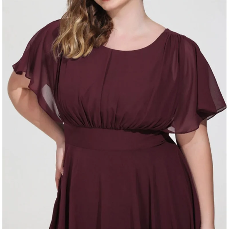 Plus Size Mother of the Bride Dresses Crew Neck Waistband Chiffon Peplum Dress Short Sleeve Party Evening Dress Vestido largo