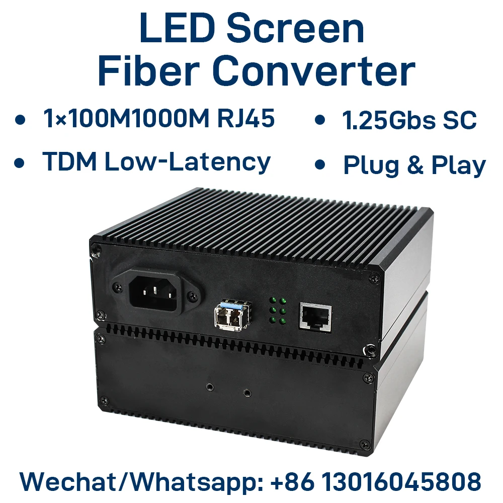 LED Display Fiber Media Converter, 1-Port Gigabit Ethernet, 1000Mbps RJ45 + 1.25G Fiber, Long Distance Transmission, Plug & Play