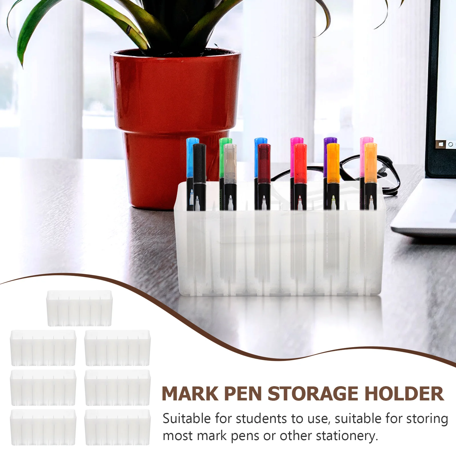 

7pcs Marker Pen Storage Stand Desk Organizer Premium Plastic Long Lasting Marker Holder Pen Display Container Office Supply