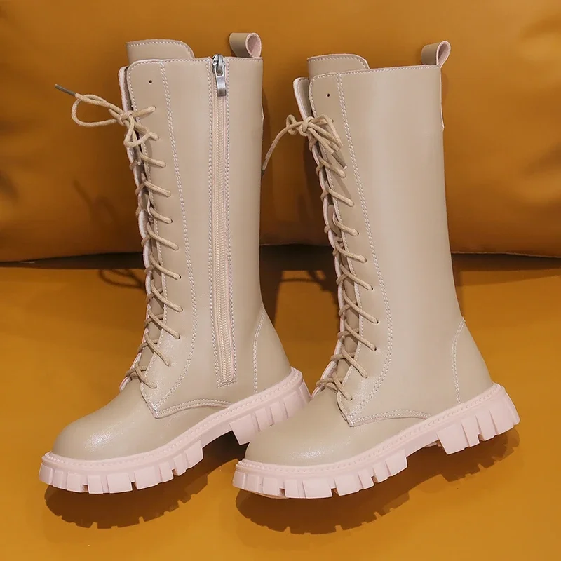 Girls Boots Autumn Winter Children High Boots Fashion Show Princess Shoes Outdoor Non-slip Kids Plush boots Size 27-37