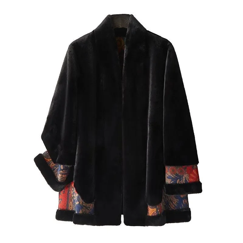 한국 여성 긴팔 인조 모피 재킷 겨울 여성 양면 모피 코트 2025 중년 여성 큰 사이즈 4XL 플러시 아우터