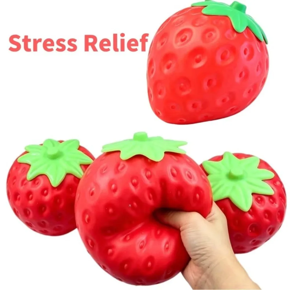 Portable Fruit Shape Strawberry Squeeze Ball Soft Funny Stress Relief Toy Big Squeeze Toy ​​Office & School Stress Relief​​