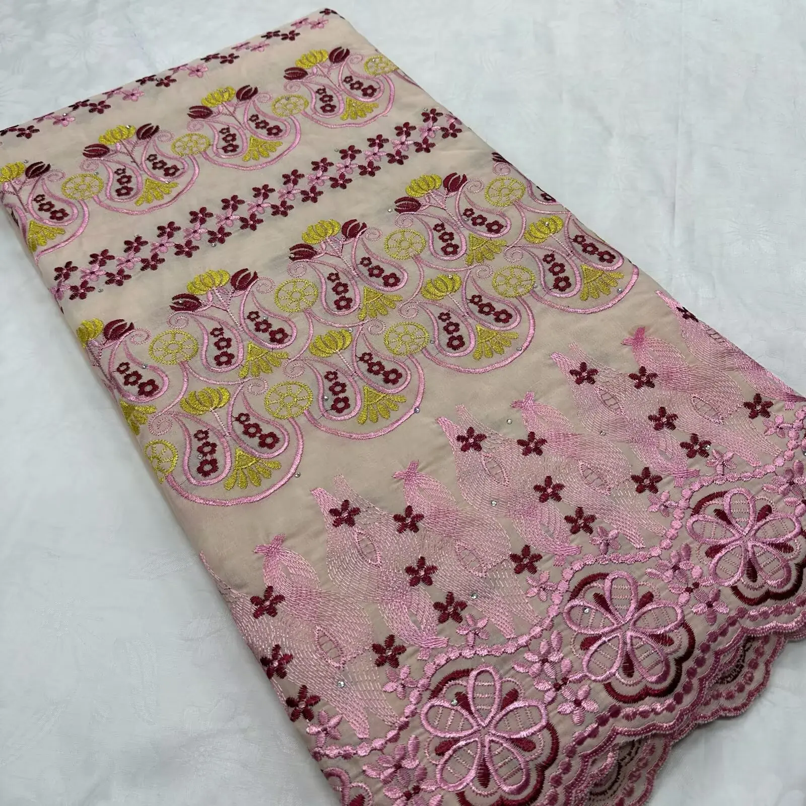 Hot Sale 5 Yards African Cotton Embroidery Lace Fabric High Quality Swiss Voile Lace With Stones For Clothing Sewing 16A95 view 2